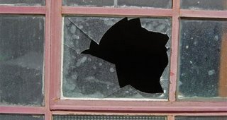 Broken window from a burglary