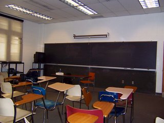 Empty classroom in UT's McMaster Hall