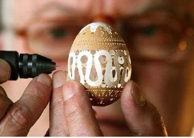 precise  skill to make carved egg shell 