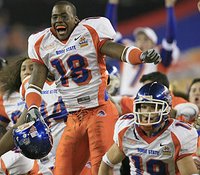 BOISE STATE CELEBRATING THEIR FIESTA BOWL WIN AND NATIONAL CHAMPIONSHIP