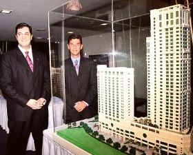 Tromp (right) and Cokkinias posing with a model of The Ritz-Carlton Hotel Kuala Lumpur. “The Cameron Highlands Resort is doing very well. Many executive groups are choosing it as their retreat to get away from Kuala Lumpur as it has a nice environment,” he said.