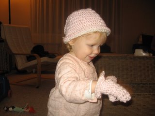 Showing off new mittens & hat - Dec 9th 2006