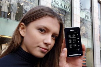 female model holding the prada phone