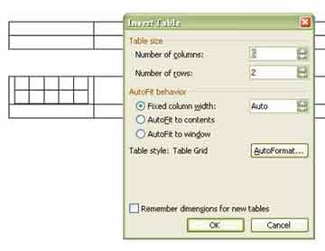 insert table in word
