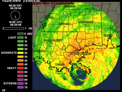 Click here for an animated radar image of Hurricane Katrina coming ashore