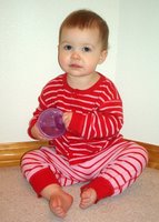 Baby E in stripes at 15 1/2 months