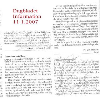 Læserindlæg i Dagbladet Information 11.1.2007