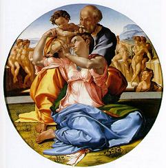 Michelangelo, The Holy Family with the infant St. John the Baptist (the Doni Tondo)