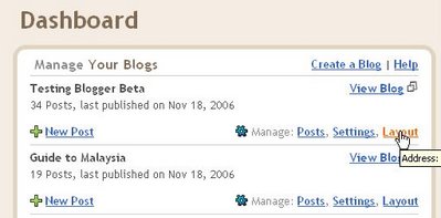 Blogger beta Dashboard