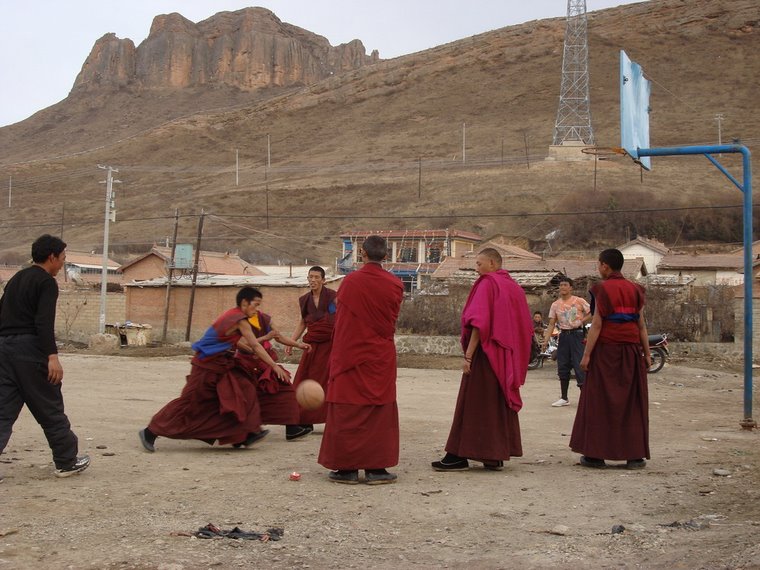 Tibetan Monks playing Basketball