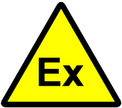 Símbolo {Ex} para sinalização de regiões classificadas. Padrão Diretivas ATEX/1994 (C.E.).