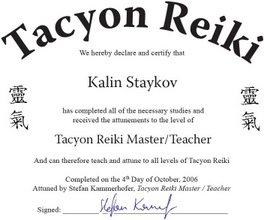 Tacyon Reiki Certificate