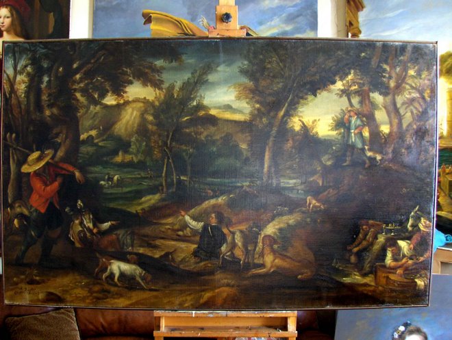 copie d 'une scène de chasse d 'après Carrache copiée au Louvre par Amal Dagher