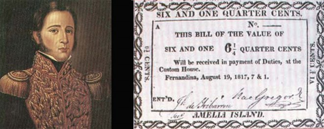 Vale por 6 1/4 firmado por MacGregor e Iribarren, Isla Amelia, 1817