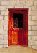 Red Door Cinderblock Wall