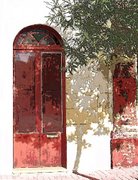 Shadowed Red Door