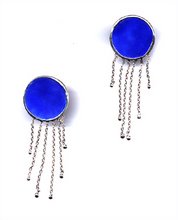 Aretes bolas azul cobalto plata 9.25 con esmalte