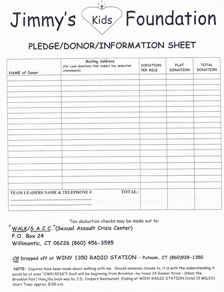 Pledge/Donor/Information Sheets