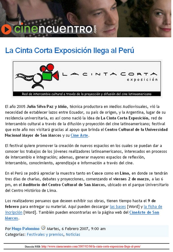 "Cinencuentro.com", Cusco y Lima - Perú