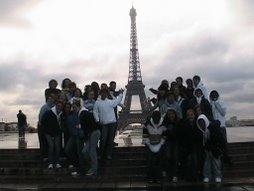 Exploring Europe:  Students in front of the Eiffel Tower