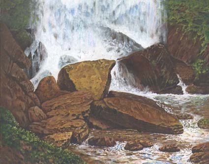 ROCKS & WATERFALL. WALES (studio painting)