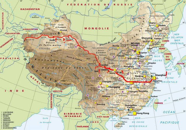 Carte du voyage en Chine
