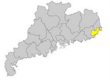 Map of Guangdong Province: Shantou Highlighted in Yellow