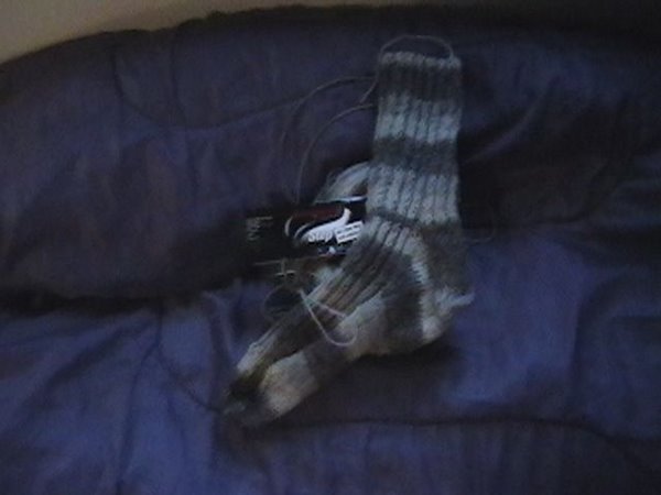 K2,P2 sock #1 in jojoba/ aloe yarn