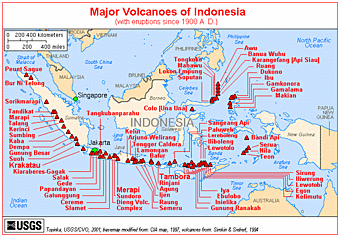 The Map of Volcanoes in Indonesia