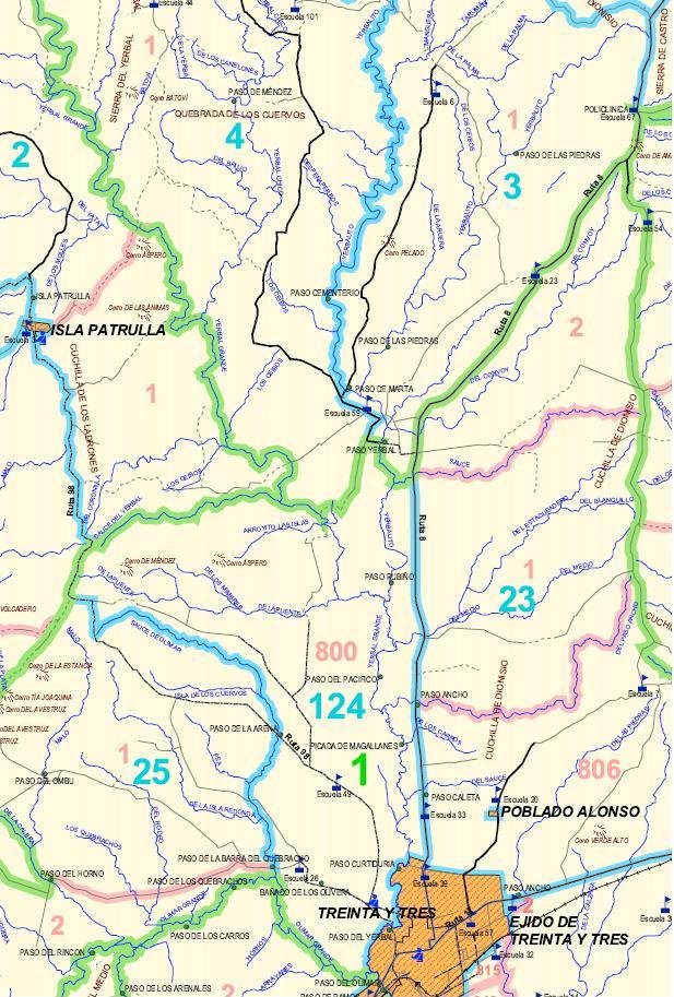 Mapa Treinta y Tres hasta Quebrada de los Cuervos