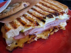 Ham and Brie Panini with chocolate-chip cookie