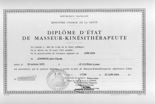 Diplôme Masseur-Kinésithérapeute D.E.