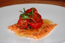 Salmon Crudo, Marinated tomato Salad, Citrus Dressing