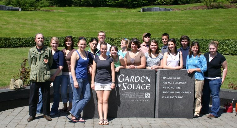 Voices of the Sixties students visit the Portland Vietnam Memorial.