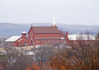 Saint George Catholic Church, in Hermann, Missouri - view from Stone Hill Winery