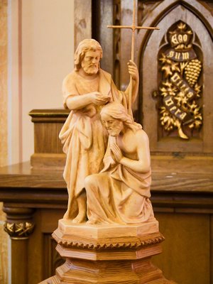 Saint George Catholic Church, in Hermann, Missouri - detail of the baptism of Christ by John the Baptist