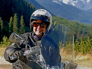 Robin, cycle rider, on her way to Jasper, 2006, photo by Robert Demar