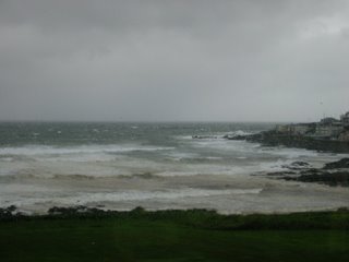 The rough sea at Portstewart - taken inside - you can see the rain on the window