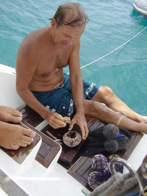 Michele preparing Sea-Urchin