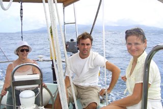 Jenny, Nick and Ellen on way back to Prickly Bay<