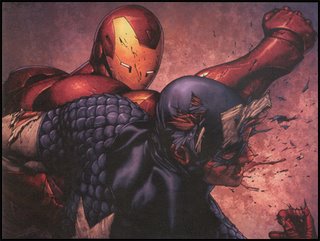 IRON MAN pummels CAPTAIN AMERICA into submission, having taken a beating of his own: Seen in CIVIL WAR #3!