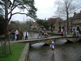 footbridge over the Windrush, Bourton village green