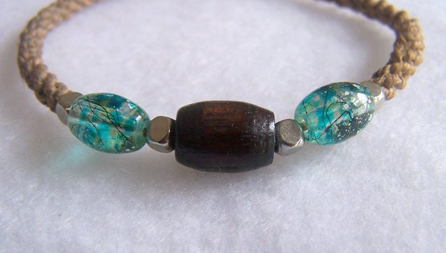 Macrame Bracelet with Wooden, Glass and Metal beads