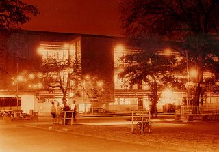 Shooting at night; B-setting; from a black and white negative, I created a color picture by experimenting with the filtration settings of Kodak's Create-a-Print machine; Rizal High School 1993; photo by Atty. Galacio