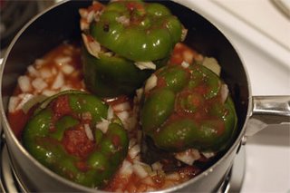 stuffed peppers cooking