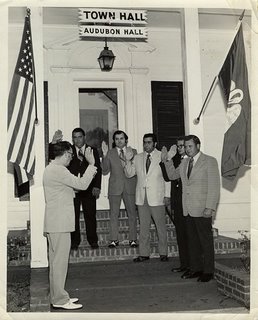William J. D'Aquilla, third from right, being sworn in as<br />Mayor Pro Temp, 1972.