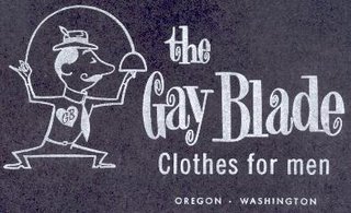 'The Gay Blade Clothes for men Oregon Washington' box artwork circa 1970s