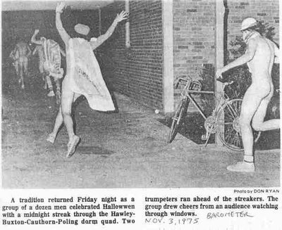 Photo of OSU students streaking on Halloween night on the front page of The Barometer Nov. 3, 1975