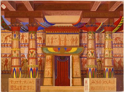 Back drop of an Egyptian temple with two practical caryatids