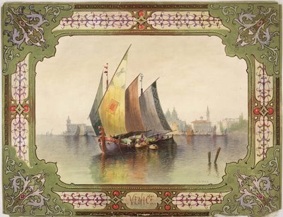 Venice: framed composition includes a Venetian curtain with a seascape